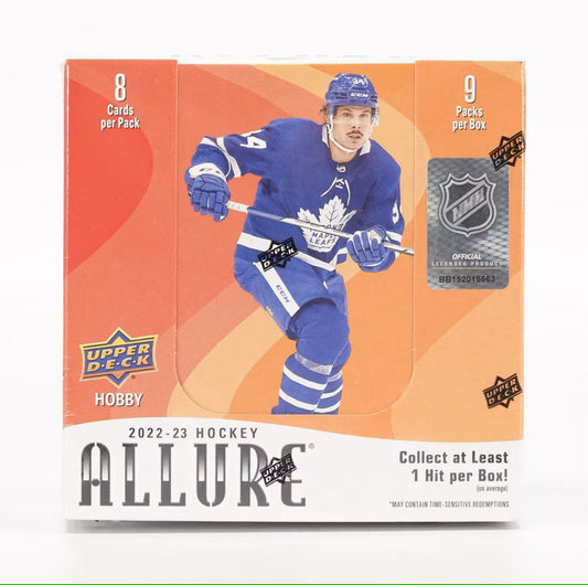 2022 - 23 Upper Deck Allure Hockey Hobby Box - Columbia Hobby - Sports Card Boxes - Toploaders - Card Savers