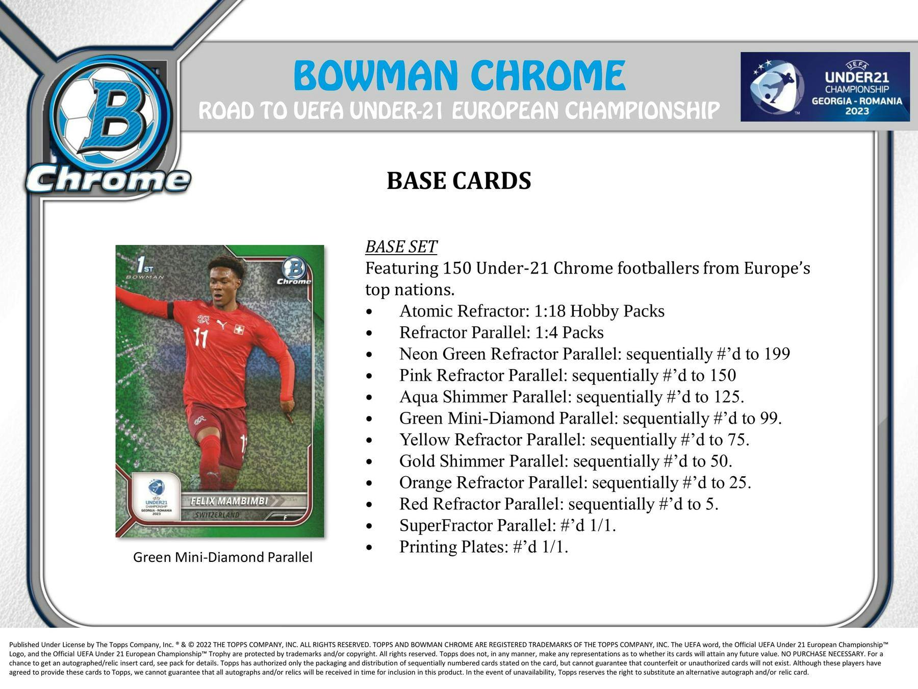 2022 Bowman Chrome Road to UEFA Under - 21 European Championship Soccer Hobby Box - Columbia Hobby - Sports Card Boxes - Toploaders - Card Savers