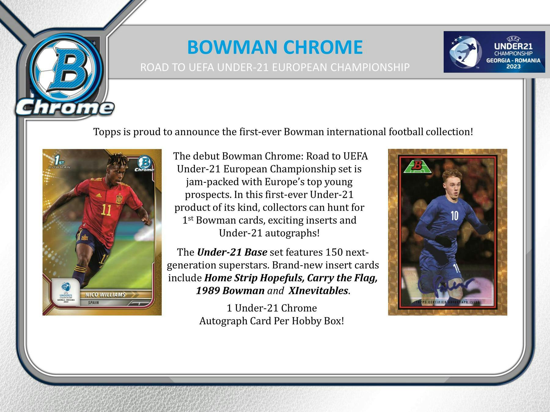2022 Bowman Chrome Road to UEFA Under - 21 European Championship Soccer Hobby Box - Columbia Hobby - Sports Card Boxes - Toploaders - Card Savers