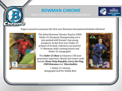 2022 Bowman Chrome Road to UEFA Under - 21 European Championship Soccer Hobby Box - Columbia Hobby - Sports Card Boxes - Toploaders - Card Savers