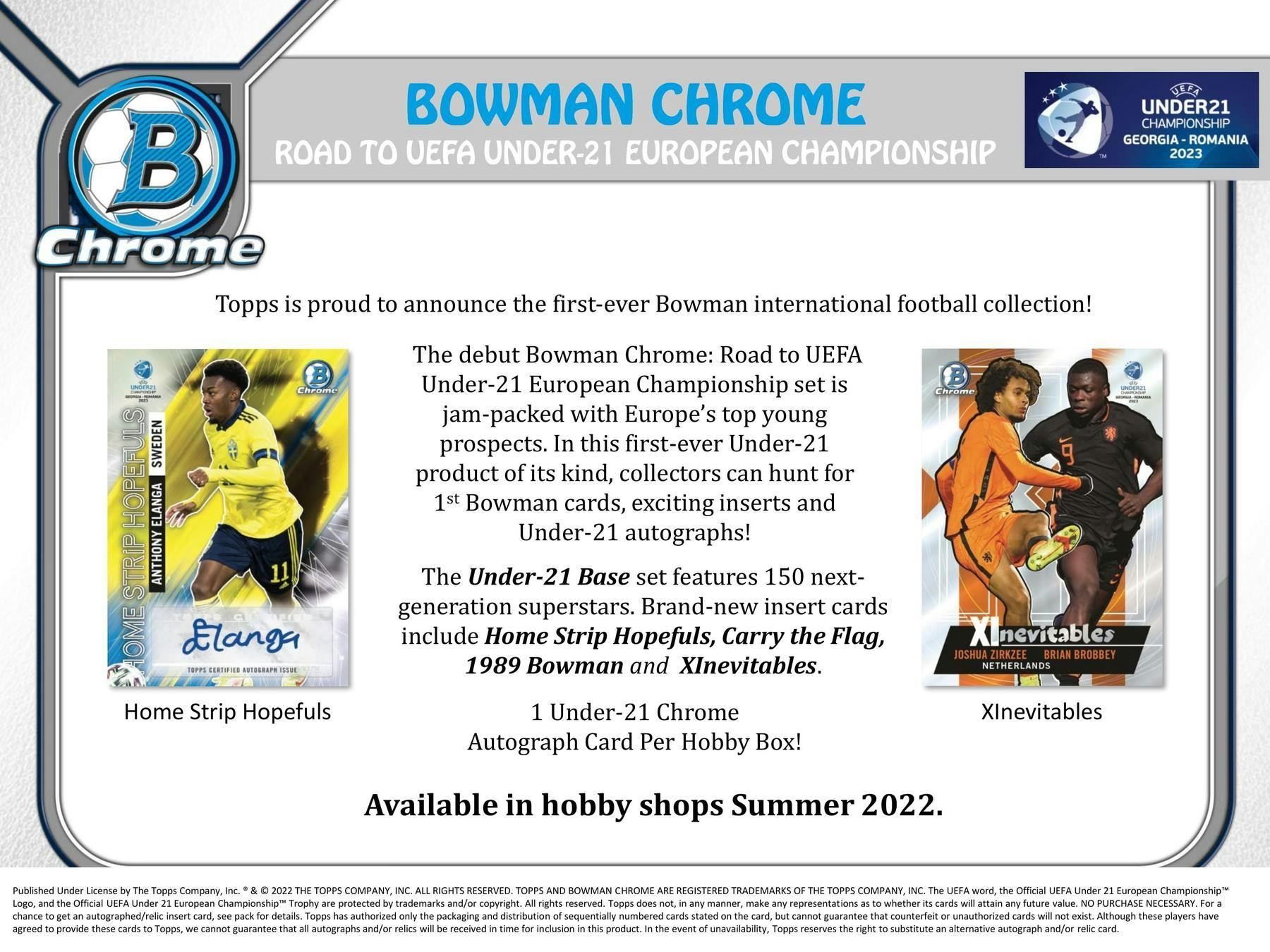 2022 Bowman Chrome Road to UEFA Under - 21 European Championship Soccer Hobby Box - Columbia Hobby - Sports Card Boxes - Toploaders - Card Savers