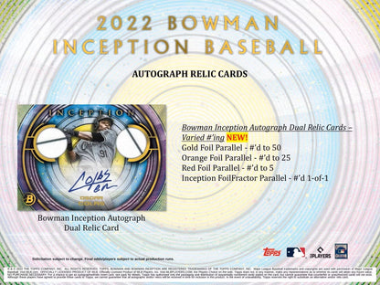 2022 Bowman Inception Baseball Hobby Box - Columbia Hobby - Sports Card Boxes - Toploaders - Card Savers