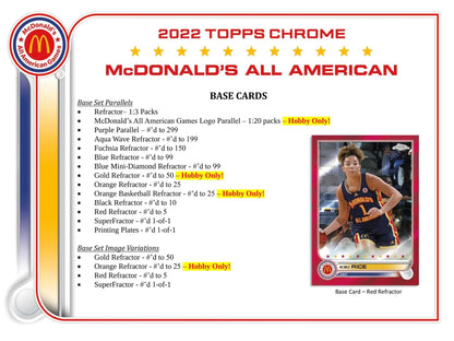 2022 Topps McDonald's All - American Chrome Basketball Box - Columbia Hobby - Sports Card Boxes - Toploaders - Card Savers