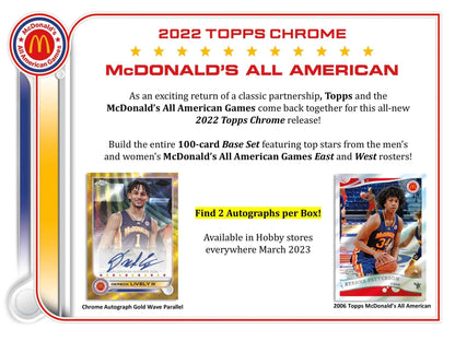 2022 Topps McDonald's All - American Chrome Basketball Box - Columbia Hobby - Sports Card Boxes - Toploaders - Card Savers