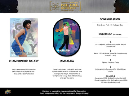 2022 Upper Deck Skybox Metal Universe Champions Hobby Box - Columbia Hobby - Sports Card Boxes - Toploaders - Card Savers