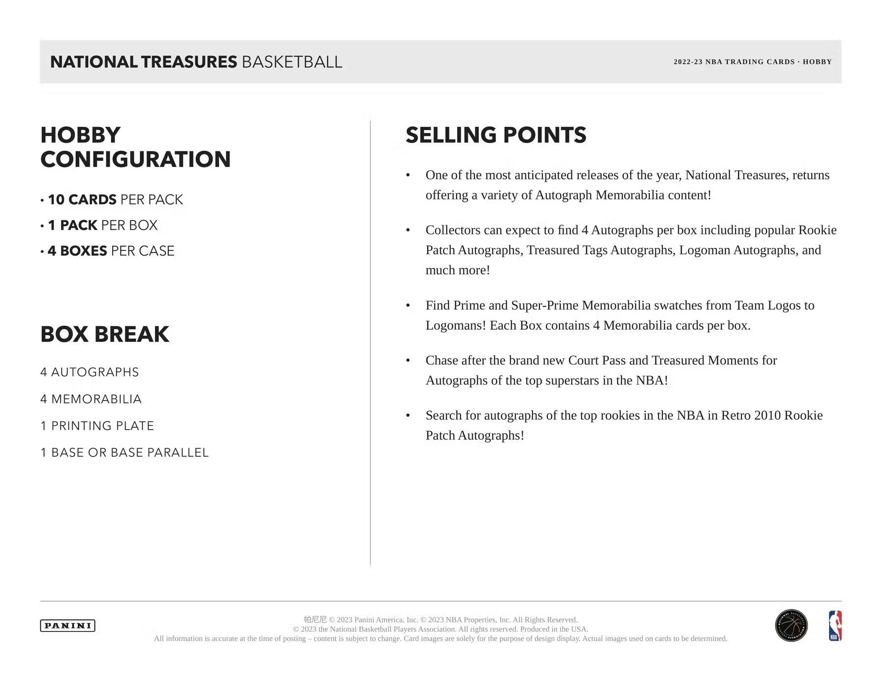 2022/23 Panini National Treasures Basketball Hobby Box - Columbia Hobby - Sports Card Boxes - Toploaders - Card Savers