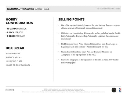 2022/23 Panini National Treasures Basketball Hobby Box - Columbia Hobby - Sports Card Boxes - Toploaders - Card Savers