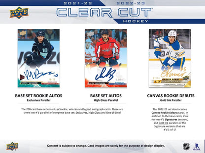 2022/23 Upper Deck Clear Cut Hockey Hobby Box - Columbia Hobby - Sports Card Boxes - Toploaders - Card Savers