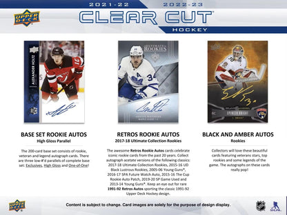 2022/23 Upper Deck Clear Cut Hockey Hobby Box - Columbia Hobby - Sports Card Boxes - Toploaders - Card Savers