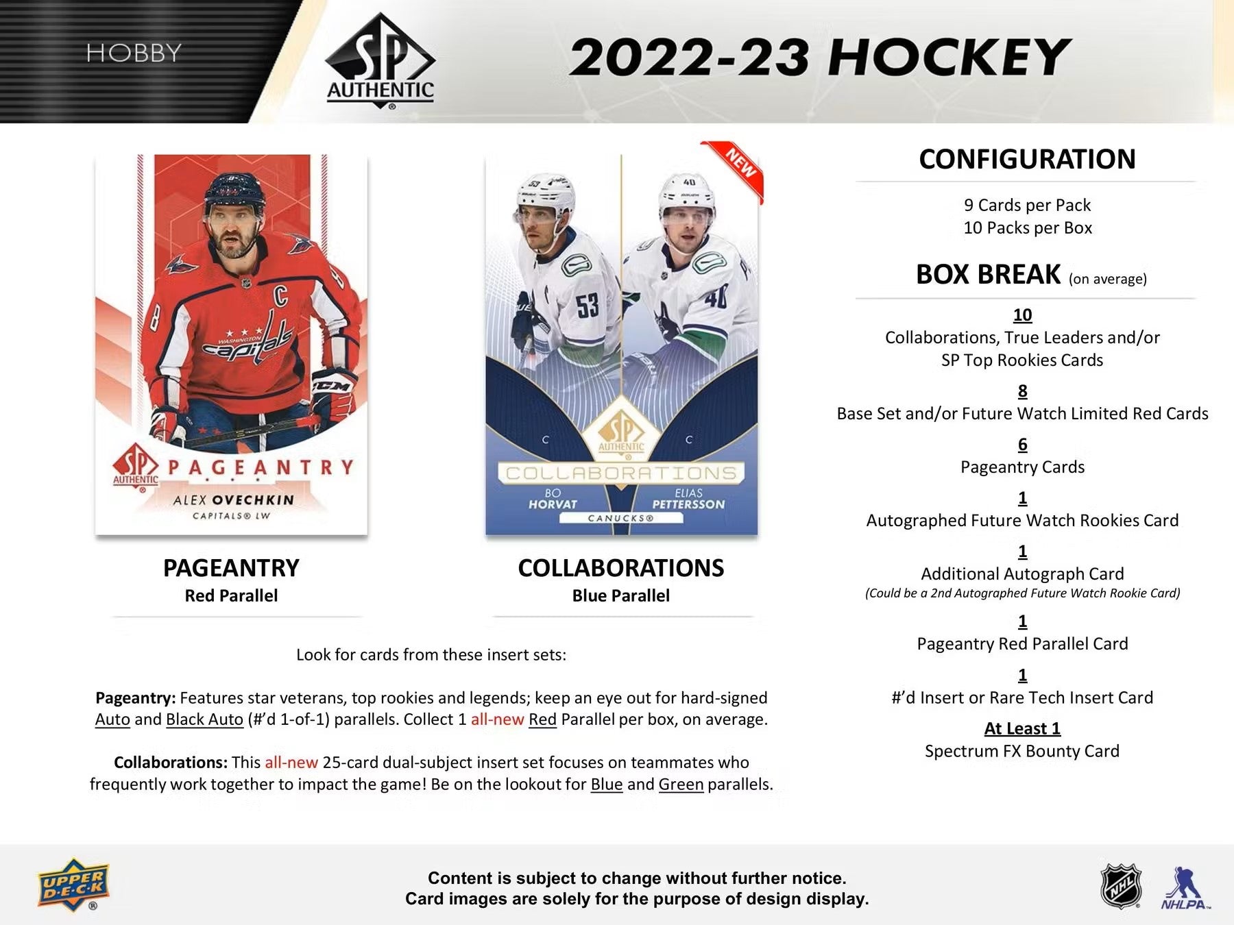 2022/23 Upper Deck SP Authentic Hockey Hobby Box - Columbia Hobby - Sports Card Boxes - Toploaders - Card Savers