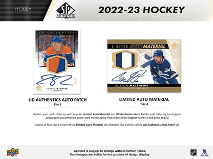 2022/23 Upper Deck SP Authentic Hockey Hobby Box - Columbia Hobby - Sports Card Boxes - Toploaders - Card Savers