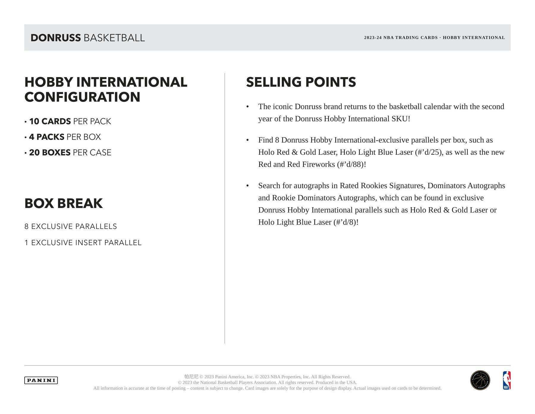 2023 - 24 Panini Donruss Basketball International Hobby Box - Columbia Hobby - Sports Card Boxes - Toploaders - Card Savers