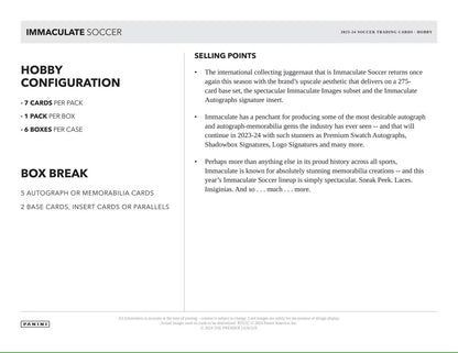 2023 - 24 Panini Immaculate Soccer Hobby Box - Columbia Hobby - Sports Card Boxes - Toploaders - Card Savers
