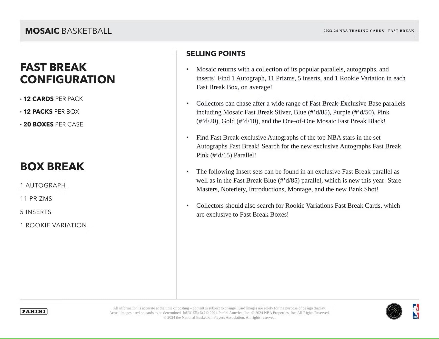 2023 - 24 Panini Mosaic Basketball Fast Break Box - Columbia Hobby - Sports Card Boxes - Toploaders - Card Savers
