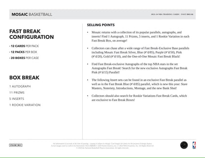 2023 - 24 Panini Mosaic Basketball Fast Break Box - Columbia Hobby - Sports Card Boxes - Toploaders - Card Savers