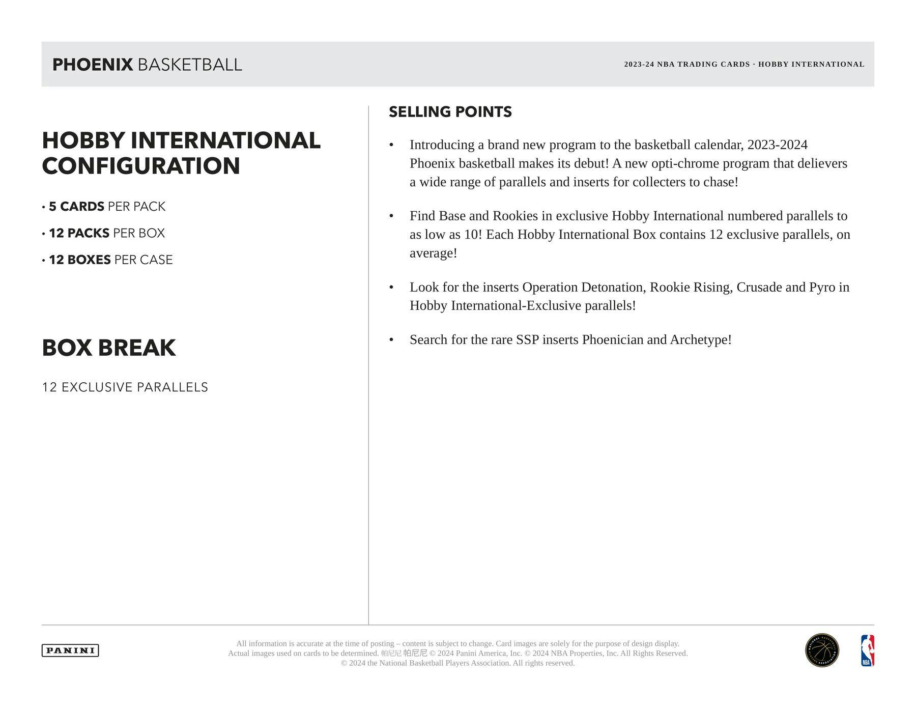 2023 - 24 Panini Phoenix Basketball International Hobby Box - Columbia Hobby - Sports Card Boxes - Toploaders - Card Savers