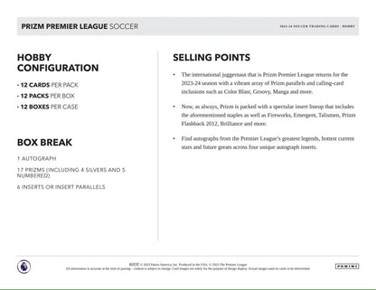 2023 - 24 Panini Prizm Premier League EPL Soccer Hobby Box - Columbia Hobby - Sports Card Boxes - Toploaders - Card Savers