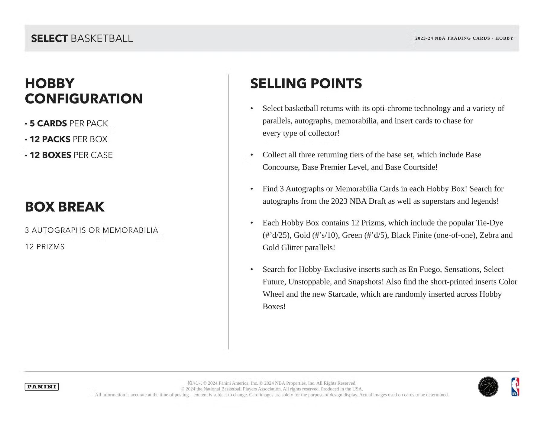2023 - 24 Panini Select Basketball Hobby Box - Columbia Hobby - Sports Card Boxes - Toploaders - Card Savers