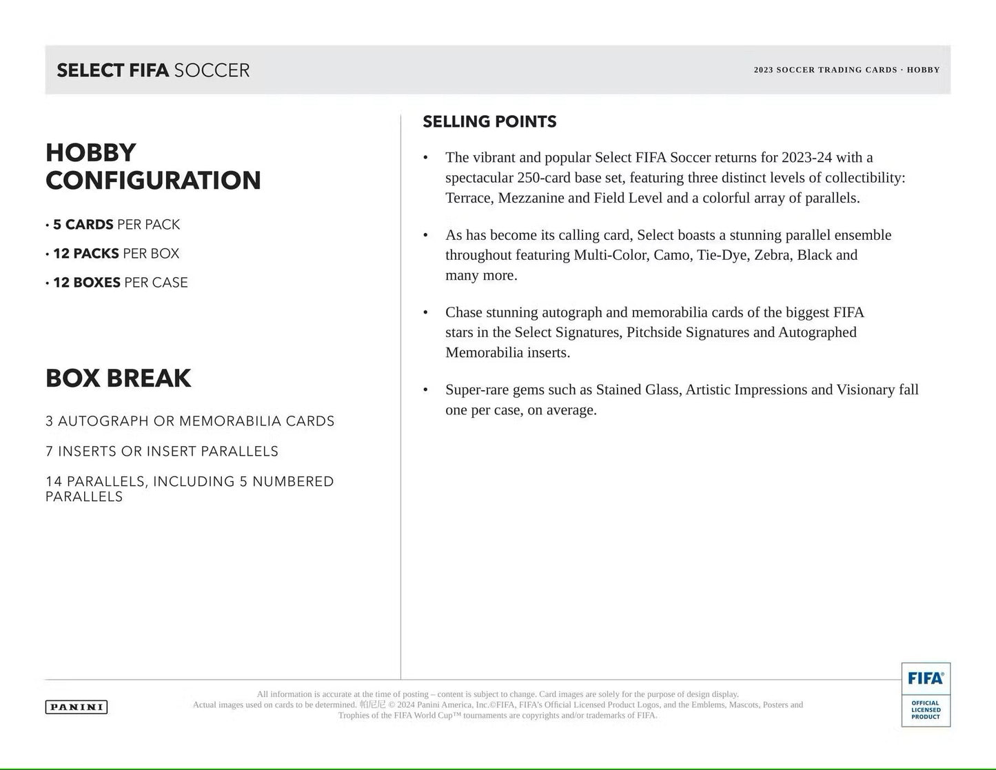 2023 - 24 Panini Select FIFA Soccer Hobby Box - Columbia Hobby - Sports Card Boxes - Toploaders - Card Savers