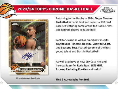 2023 - 24 Topps Chrome Basketball Hobby Box - Columbia Hobby - Sports Card Boxes - Toploaders - Card Savers
