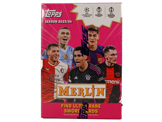2023 - 24 Topps Chrome Merlin UEFA Club Competitions Soccer 7 - Pack Blaster Box - Columbia Hobby - Sports Card Boxes - Toploaders - Card Savers