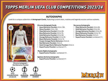 2023 - 24 Topps Chrome Merlin UEFA Club Competitions Soccer Hobby Box - Columbia Hobby - Sports Card Boxes - Toploaders - Card Savers