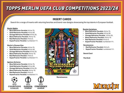 2023 - 24 Topps Chrome Merlin UEFA Club Competitions Soccer Hobby Box - Columbia Hobby - Sports Card Boxes - Toploaders - Card Savers