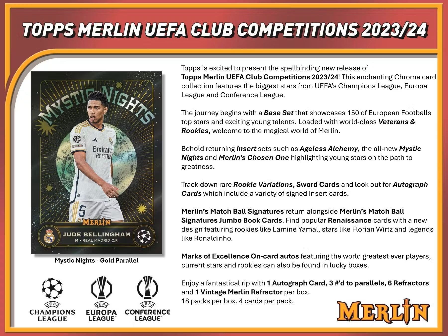 2023 - 24 Topps Chrome Merlin UEFA Club Competitions Soccer Hobby Box - Columbia Hobby - Sports Card Boxes - Toploaders - Card Savers