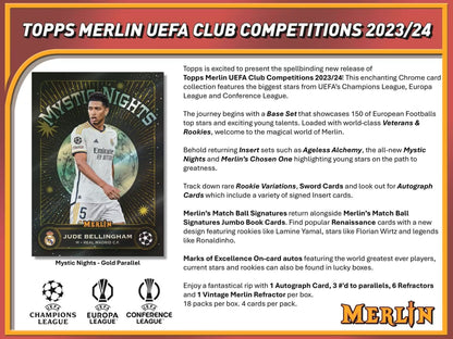 2023 - 24 Topps Chrome Merlin UEFA Club Competitions Soccer Hobby Box - Columbia Hobby - Sports Card Boxes - Toploaders - Card Savers