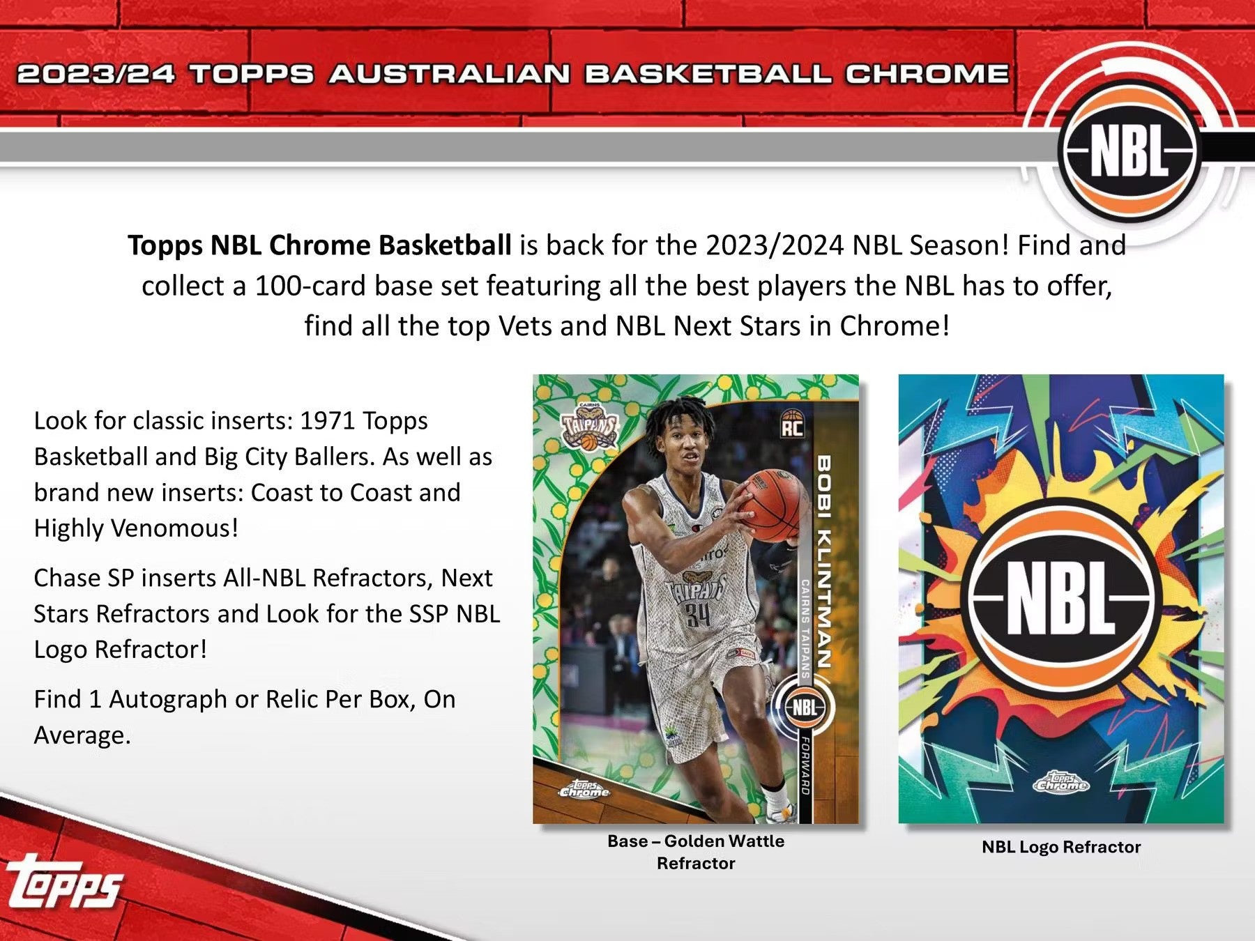 2023 - 24 Topps Chrome NBL Australian Basketball Hobby Box - Columbia Hobby - Sports Card Boxes - Toploaders - Card Savers