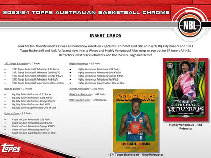 2023 - 24 Topps Chrome NBL Australian Basketball Hobby Box - Columbia Hobby - Sports Card Boxes - Toploaders - Card Savers