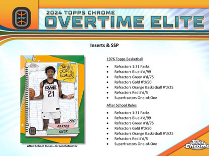 2023 - 24 Topps Chrome Overtime Elite Basketball Hobby Box - Columbia Hobby - Sports Card Boxes - Toploaders - Card Savers