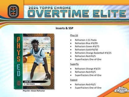 2023 - 24 Topps Chrome Overtime Elite Basketball Hobby Box - Columbia Hobby - Sports Card Boxes - Toploaders - Card Savers