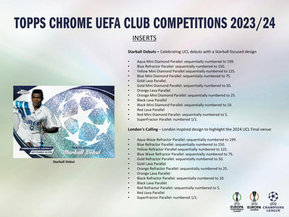 2023 - 24 Topps Chrome UEFA Club Competitions Soccer 7 - Pack Blaster Box - Columbia Hobby - Sports Card Boxes - Toploaders - Card Savers