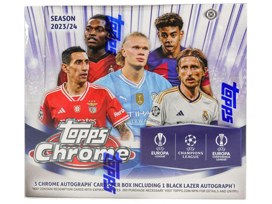 2023 - 24 Topps Chrome UEFA Club Competitions Soccer Hobby Jumbo Box - Columbia Hobby - Sports Card Boxes - Toploaders - Card Savers