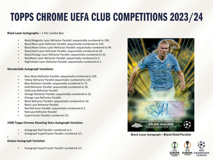 2023 - 24 Topps Chrome UEFA Club Competitions Soccer Hobby Jumbo Box - Columbia Hobby - Sports Card Boxes - Toploaders - Card Savers