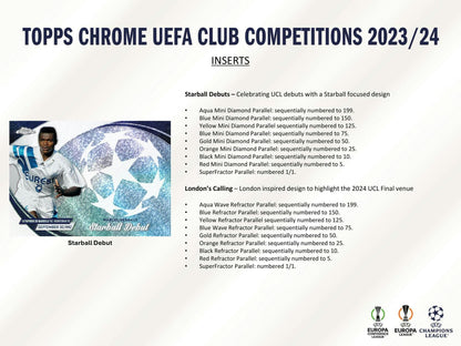 2023 - 24 Topps Chrome UEFA Club Competitions Soccer Hobby Jumbo Box - Columbia Hobby - Sports Card Boxes - Toploaders - Card Savers