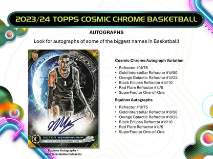 2023 - 24 Topps Cosmic Chrome Basketball Hobby Box - Columbia Hobby - Sports Card Boxes - Toploaders - Card Savers