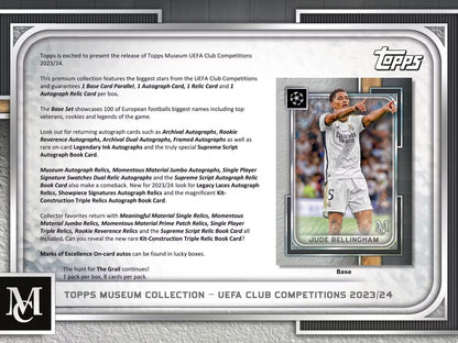 2023 - 24 Topps UEFA Club Competitions Museum Collection Soccer Hobby Box - Columbia Hobby - Sports Card Boxes - Toploaders - Card Savers