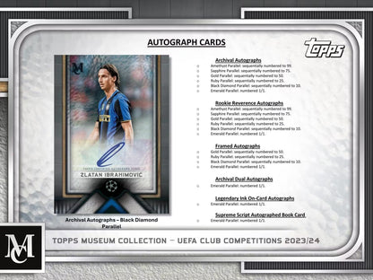 2023 - 24 Topps UEFA Club Competitions Museum Collection Soccer Hobby Box - Columbia Hobby - Sports Card Boxes - Toploaders - Card Savers