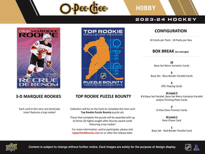 2023 - 24 Upper Deck O - Pee - Chee Hockey Hobby Box - Columbia Hobby - Sports Card Boxes - Toploaders - Card Savers