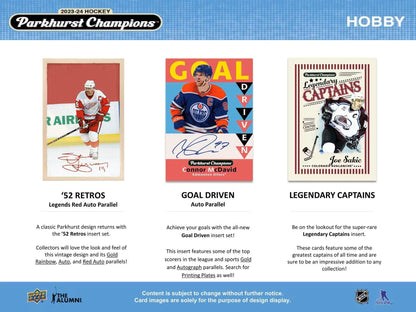2023 - 24 Upper Deck Parkhurst Champions Hockey Hobby Box - Columbia Hobby - Sports Card Boxes - Toploaders - Card Savers