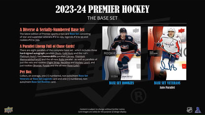 2023 - 24 Upper Deck Premier Hockey Hobby Box - Columbia Hobby - Sports Card Boxes - Toploaders - Card Savers