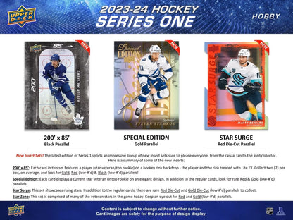 2023 - 24 Upper Deck Series 1 Hockey Hobby Box - Columbia Hobby - Sports Card Boxes - Toploaders - Card Savers