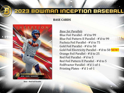 2023 Bowman Inception Baseball Hobby Box - Columbia Hobby - Sports Card Boxes - Toploaders - Card Savers