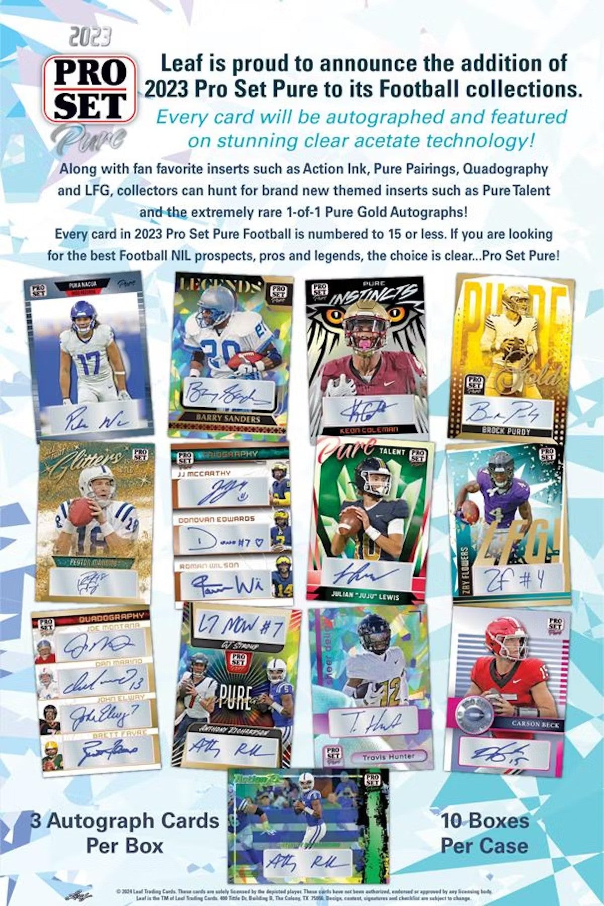 2023 Leaf Pro Set Pure Football Hobby Box - Columbia Hobby - Sports Card Boxes - Toploaders - Card Savers
