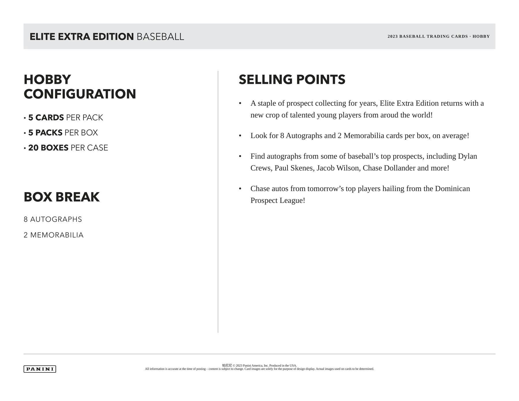 2023 Panini Elite Extra Edition Baseball Hobby Box - Columbia Hobby - Sports Card Boxes - Toploaders - Card Savers