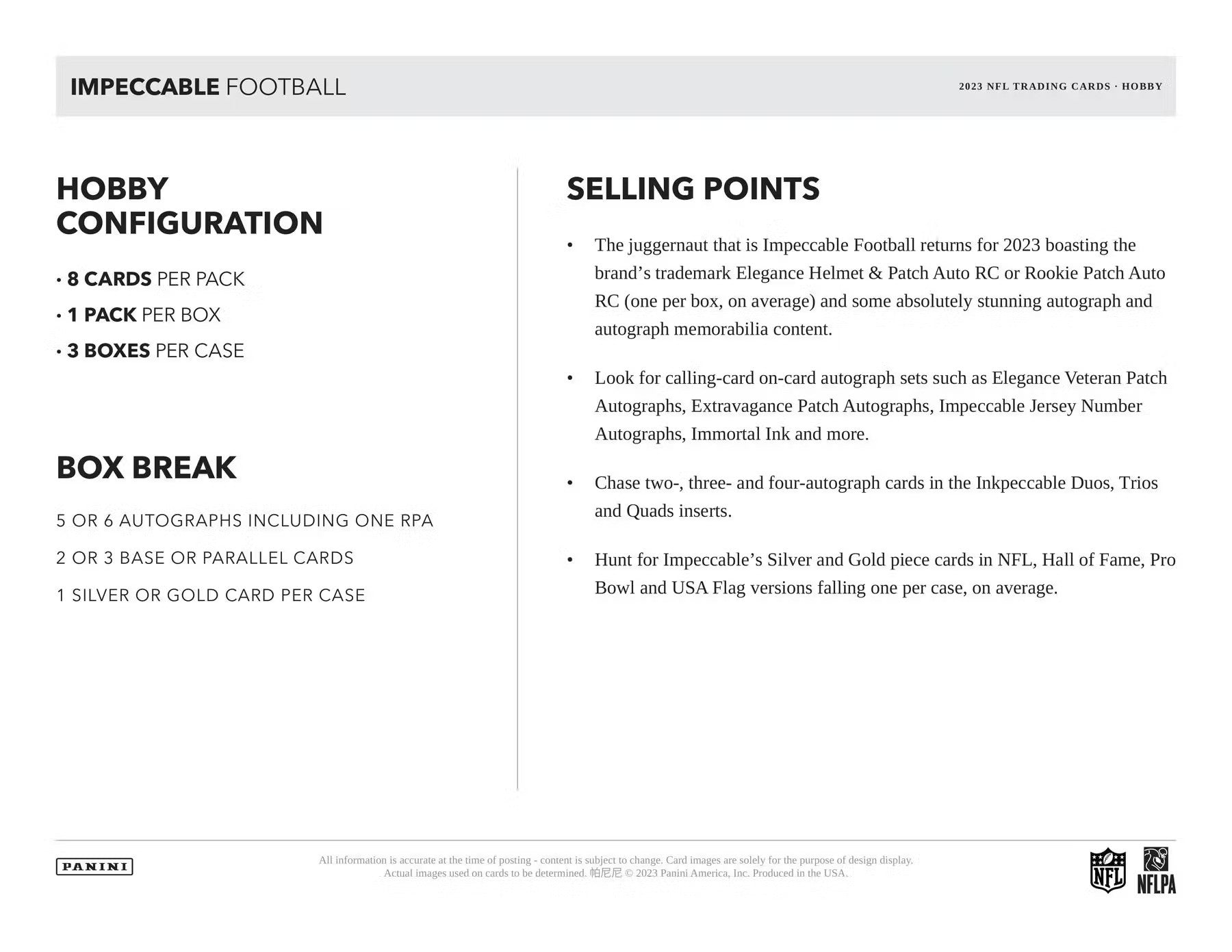 2023 Panini Impeccable Football Hobby Box - Columbia Hobby - Sports Card Boxes - Toploaders - Card Savers