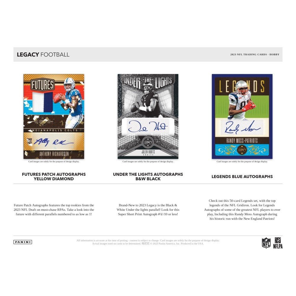 2023 Panini Legacy Football Hobby Box - Columbia Hobby - Sports Card Boxes - Toploaders - Card Savers
