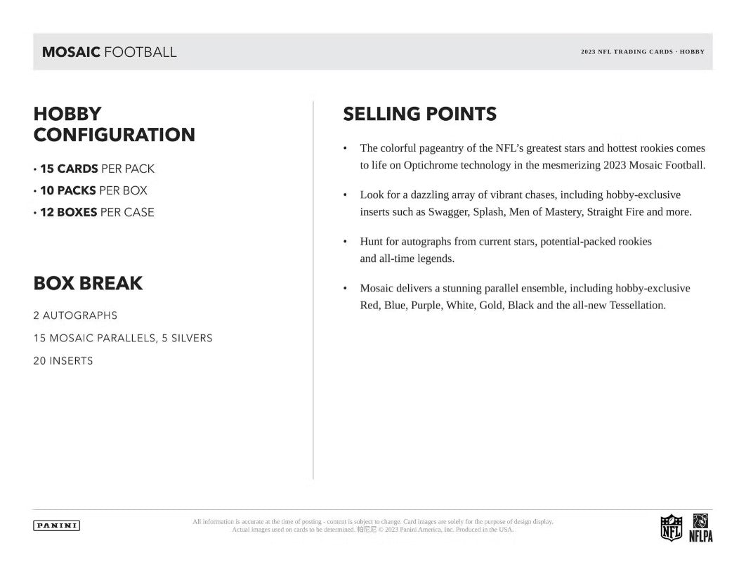 2023 Panini Mosaic Football Hobby Box - Columbia Hobby - Sports Card Boxes - Toploaders - Card Savers